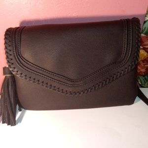 BLACK WITH GREY STRIPPED INSIDE CROSSBODY DOUBLE-SIDED HANDBAG